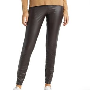 NEW HUE Leatherette High Rise Espresso Brown Faux Leather Leggings Size XL